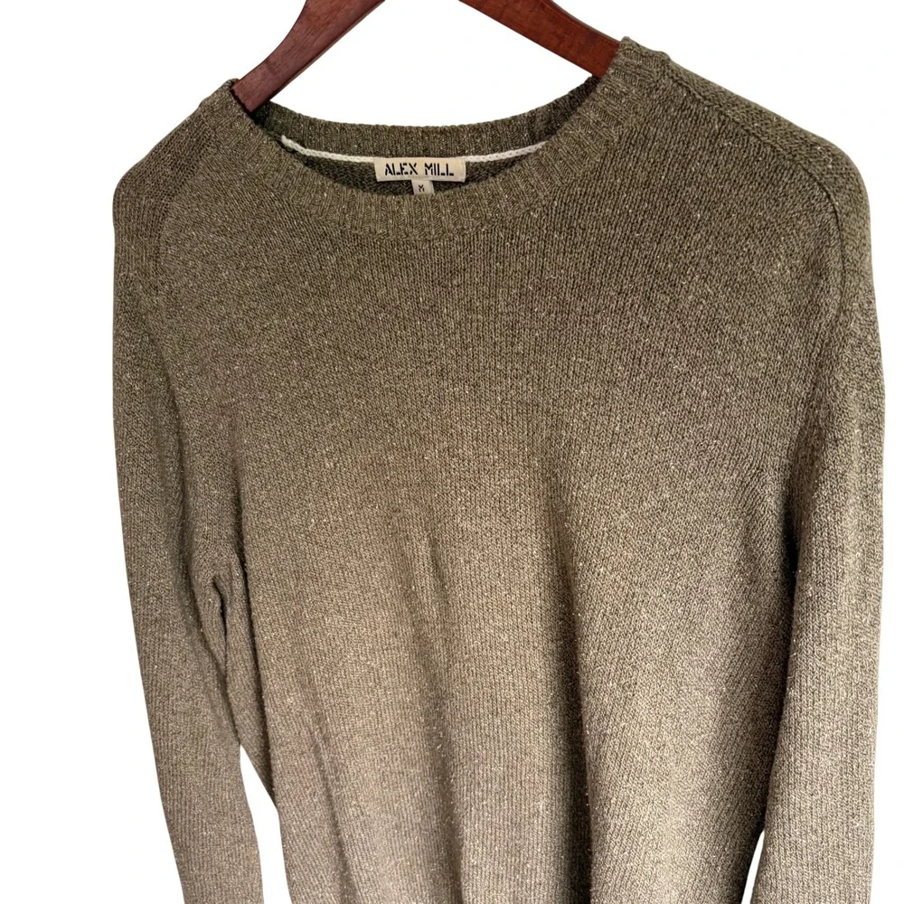Alex Mill Sweater Men Medium Minimalist Olive Green Cotton Silk Crewneck Marled